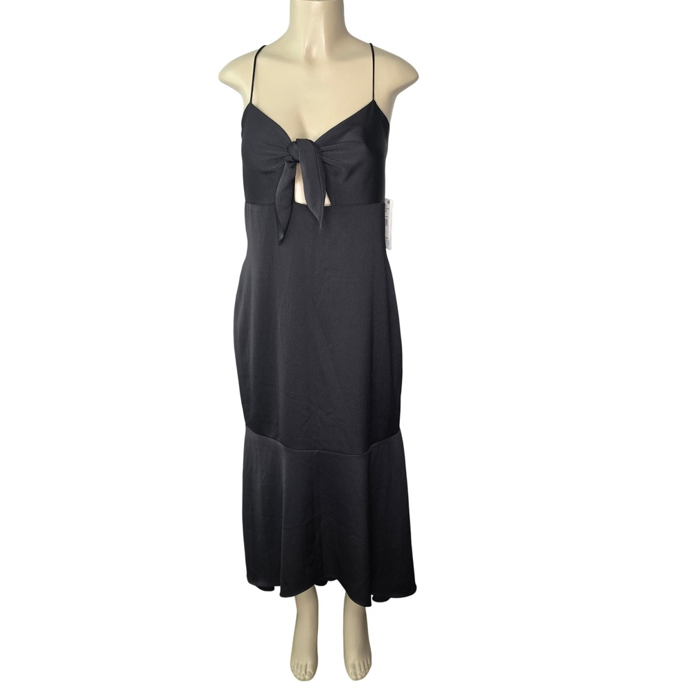 Aidan Mattox Dress Womens 16 Black Tie Front Midi MN1E205499 Ruffle Hem Crepe